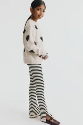 Legging évasé en maille côtelée - Crème/rayé — photo 2