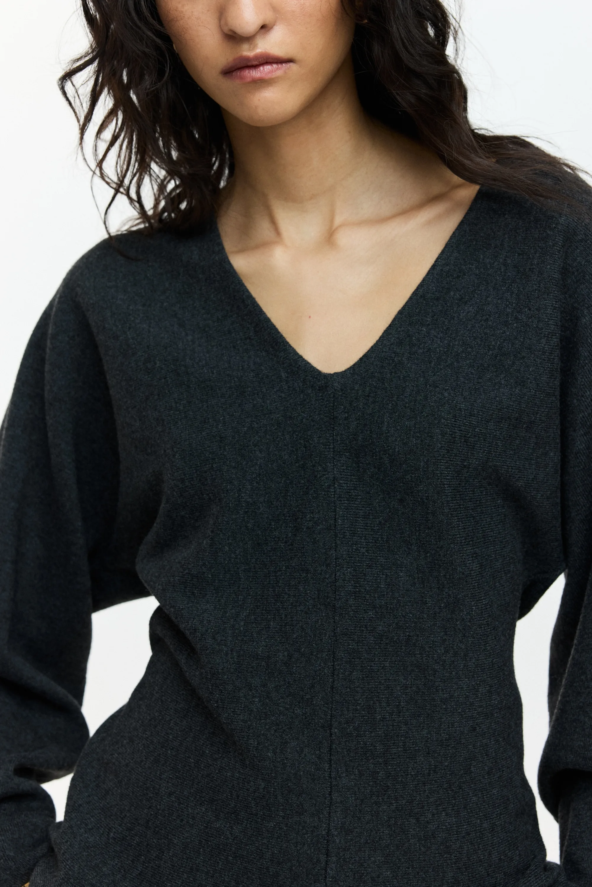 Top à encolure en V en maille - Gris foncé
