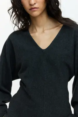 Top à encolure en V en maille - Gris foncé — photo 1