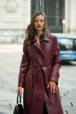 Nadine Faux Leather Trench Coat - Marsala — photo 3