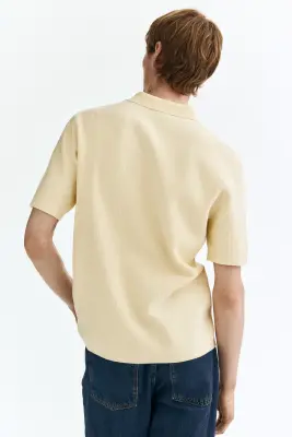 Polo Regular Fit en maille texturée - Jaune clair — photo 4
