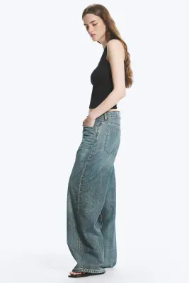 Jean droit ample taille basse Missy - Grid Blue - Bleu clair — photo 2