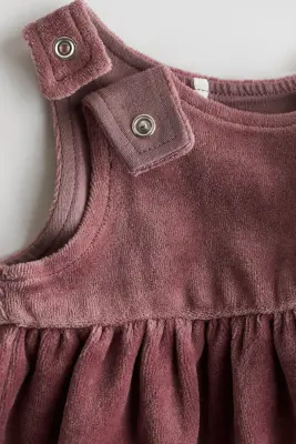 Ensemble 2 pièces robe et body en coton - Rose ancien — photo 2