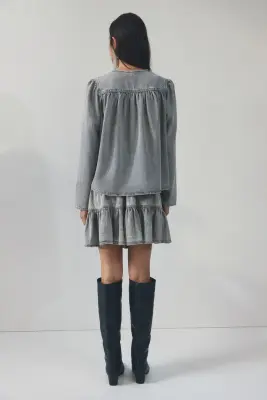 Veste à manches bouffantes en denim - Gris délavé — photo 3