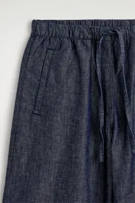 PANTALON LARGE TAILLE AJUSTABLE EN DENIM - BLEU ENCRE — photo 5