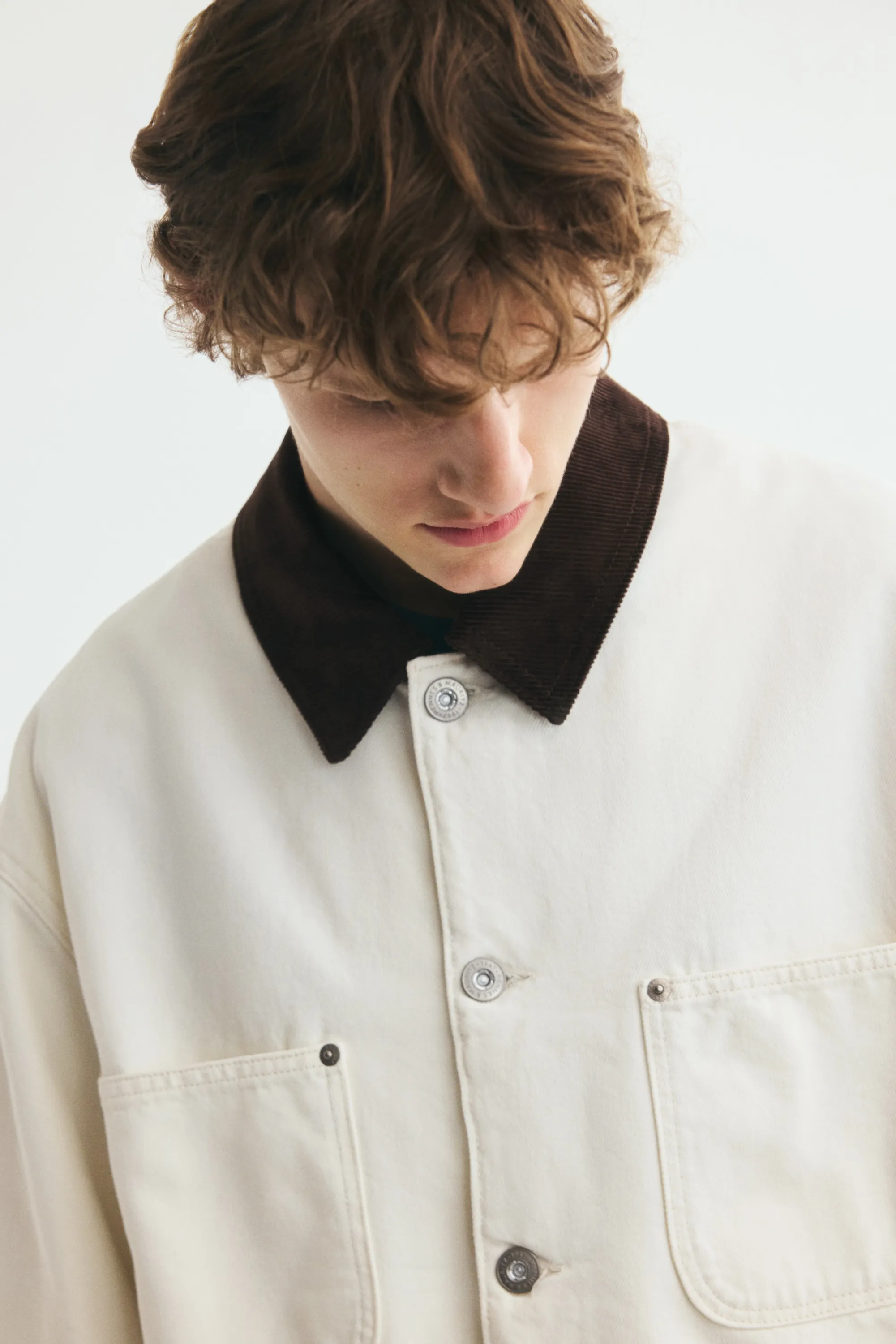 Veste workwear en denim - Crème/marron foncé
