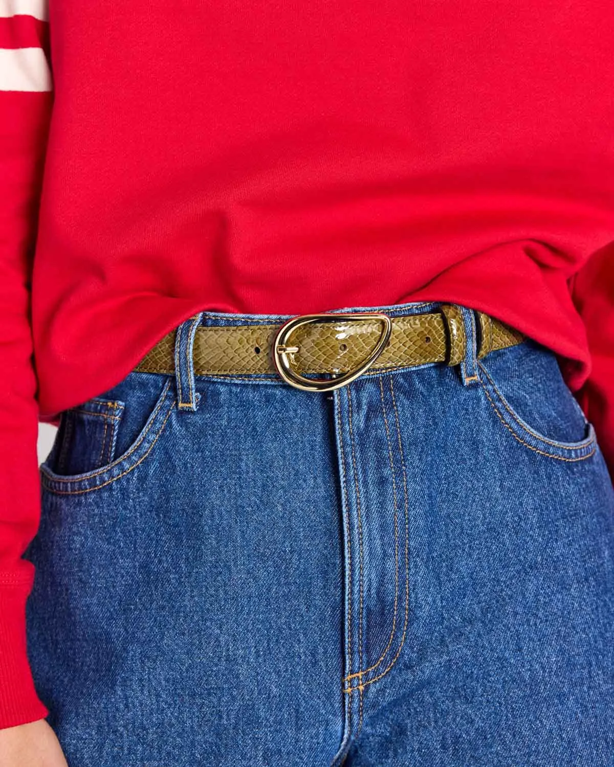 Ceinture Basma vernis embossé kaki