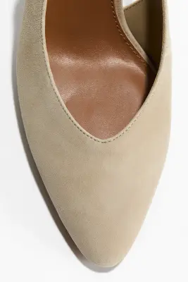 Escarpins à talon aiguille en cuir velours - Beige clair — photo 2