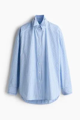 Chemise en popeline à effet superposé - Bleu clair/rayé — photo 4