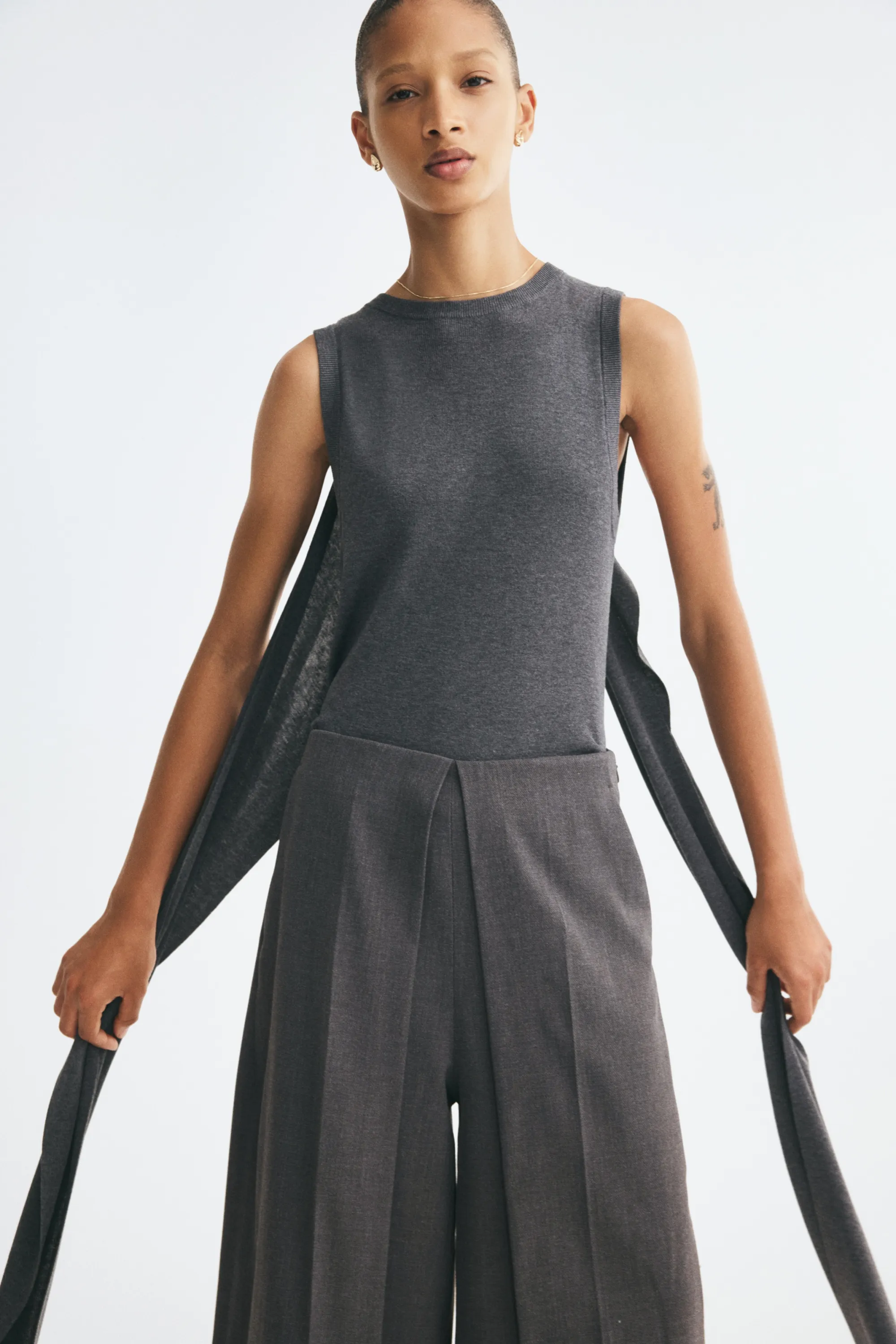 Jupe-culotte plissée - Gris foncé chiné