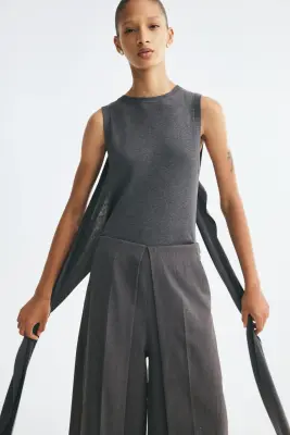 Jupe-culotte plissée - Gris foncé chiné — photo 1