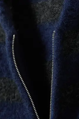 Sweat à capuche zippé en mélange de laine - Rayures bleues et grises — photo 4