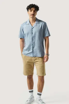 La chemise manches courtes coton lin - Bleu clair — photo 2