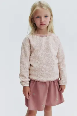 Patterned cotton sweatshirt - Rose ancien clair/fleuri — photo 2