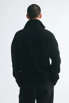 Gilet zippé Relaxed Fit en fil chenille - Noir — photo 3