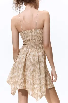 Robe smockée à bretelles fines - Beige/motif — photo 3