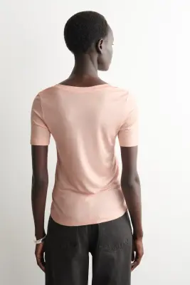 T-SHIRT SLIM EN SOIE - ROSE — photo 3