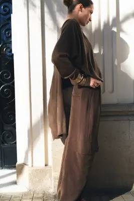 Pantalon cargo en lyocell mélangé - Marron foncé — photo 1