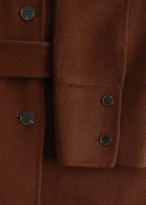 Manteau trois-quarts en laine à ceinture à nouer - Marron Clair — photo 3