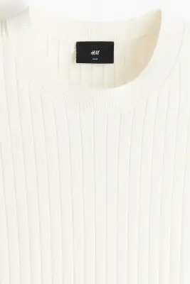 T-shirt Slim Fit en maille - Crème — photo 5