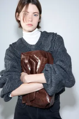 Gilet en maille torsadée avec col - Gris foncé — photo 2