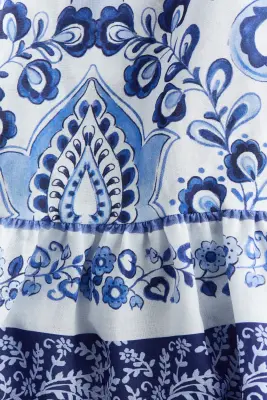 Robe chemise avec ceinture à nouer - Bleu/motif cachemire — photo 4