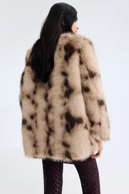 Manteau duveteux - Beige/moucheté — photo 4