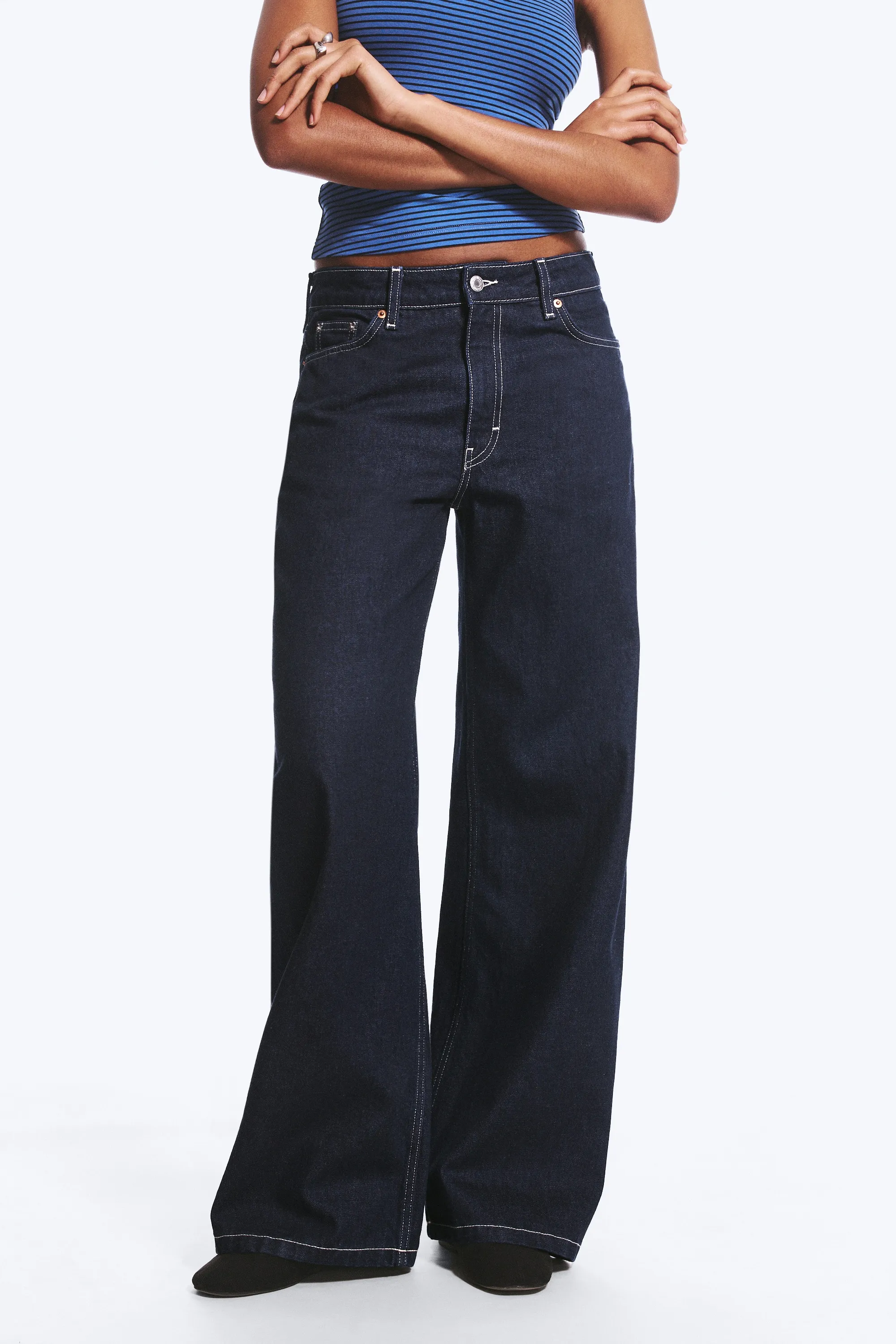 Jean jambe large taille mi-haute Paz - Blue Rinse – Bleu foncé