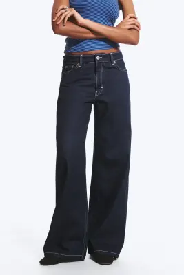 Jean jambe large taille mi-haute Paz - Blue Rinse – Bleu foncé — photo 1