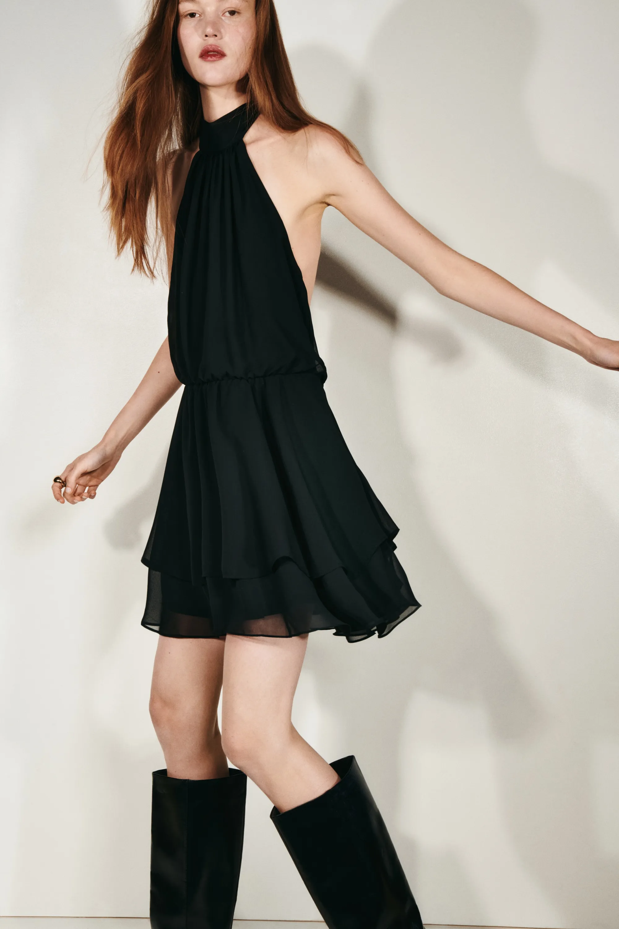 Robe dos nu en mousseline - Noir