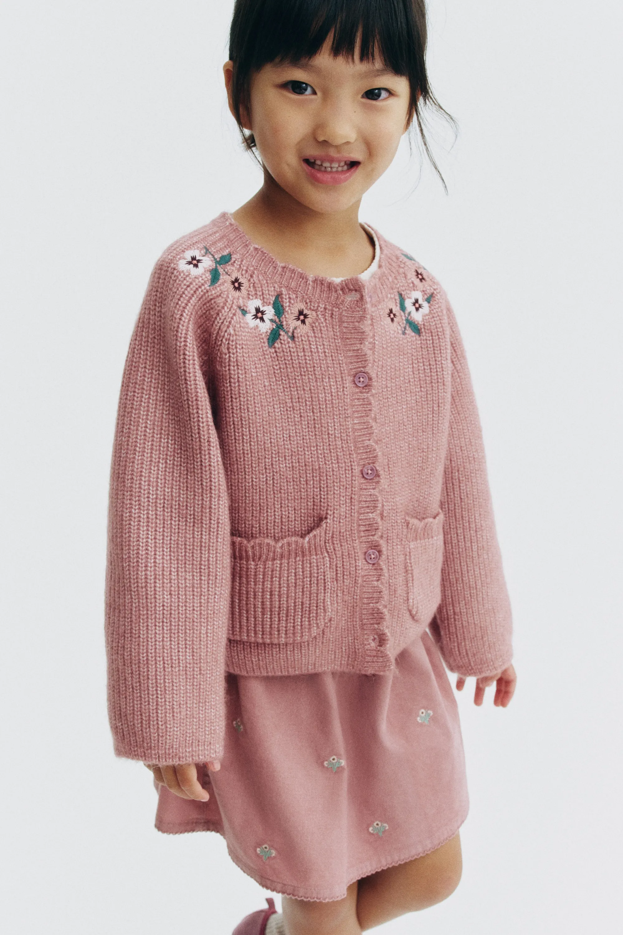 Gilet avec détails brodés - Vieux rose/fleurs
