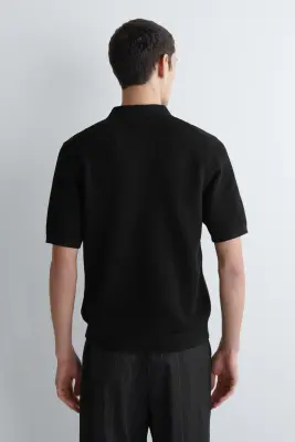 POLO EN MAILLE DE COTON GAUFRÉE - NOIR — photo 3