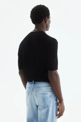 T-shirt Slim Fit en maille - Noir — photo 3