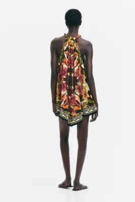 Robe à motif avec base en pointe - Orange vif/fleuri — photo 3