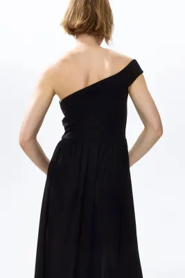 Robe épaules nues en jersey - Noir — photo 3