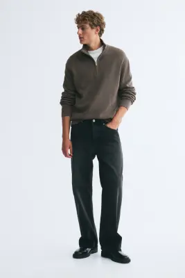 Pull Regular Fit avec col zippé - Taupe foncé — photo 2