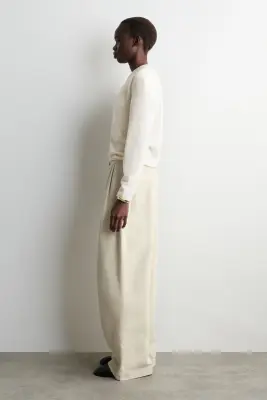 PANTALON LARGE À PLIS EN DENIM - CRÈME — photo 2