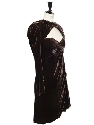 Robe manches longues décolleté coeur en velours prune marron Prix boutique 520€ Taille 36 — photo 5