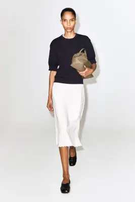 T-SHIRT EN MAILLE DE COTON - BLEU MARINE — photo 2