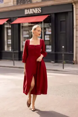 Esther Midi Dress - Bordeaux — photo 2