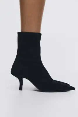 Bottines chaussettes en cuir - Noir — photo 1