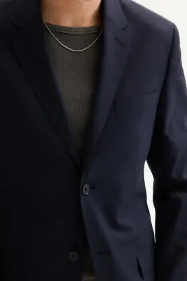Veste Slim Fit en laine mélangée - Bleu marine — photo 2