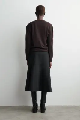 JUPE MIDI TRAPÈZE SILHOUETTE INCURVÉE - GRIS FONCÉ — photo 3
