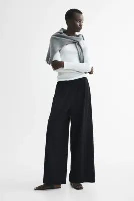 Pantalon plissé avec cordon de serrage - Noir — photo 1