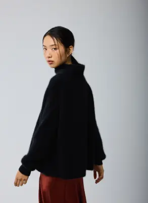 Pull Noir Col Roulé Manches Longues en Laine / Fox / Polyamide — photo 4