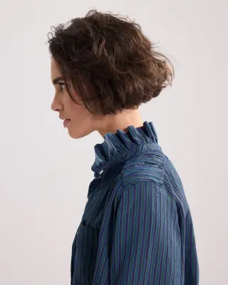 Chemise Léonor rayures vert et bleu — photo 2