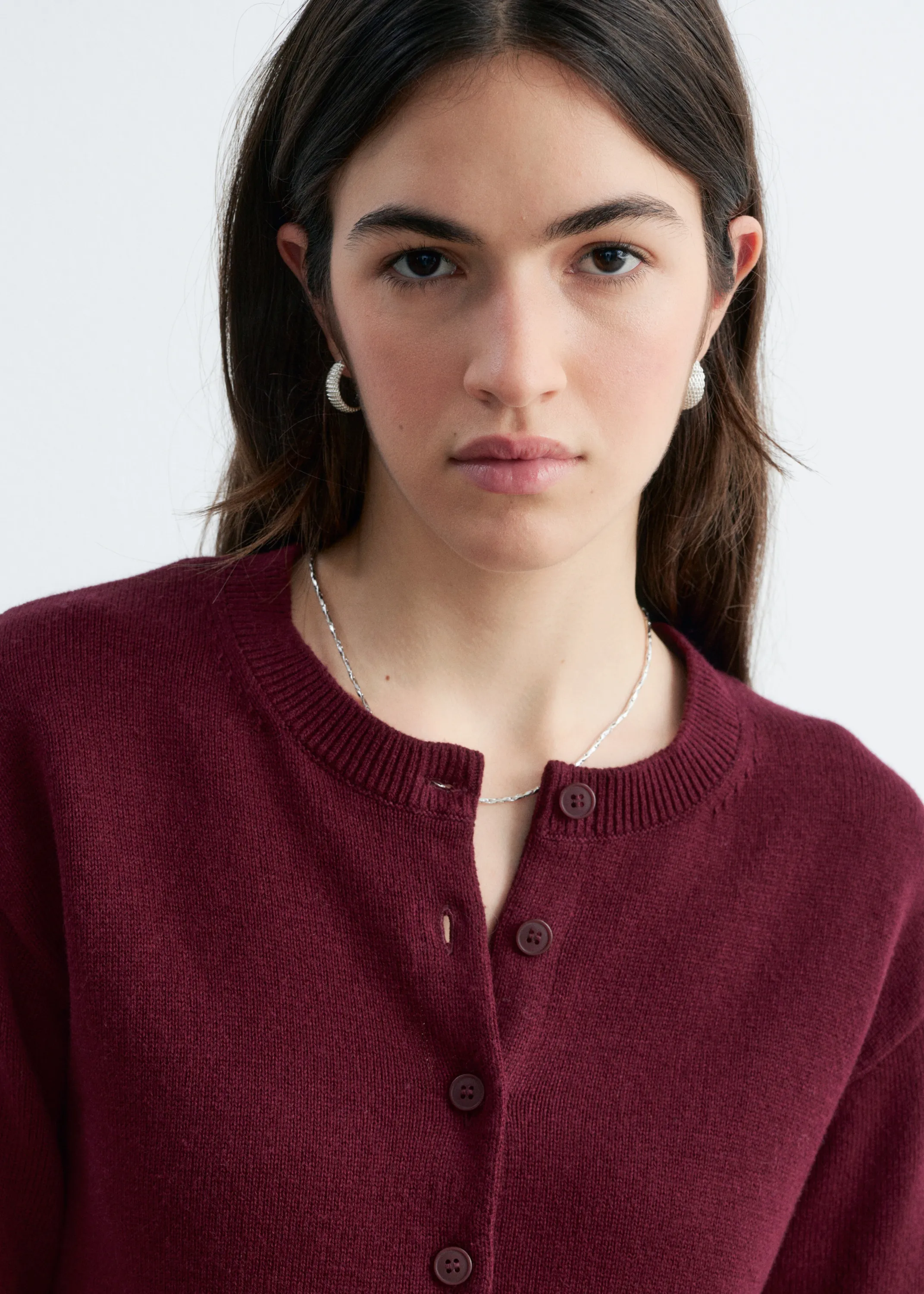 Cardigan en maille fine - Rouge foncé