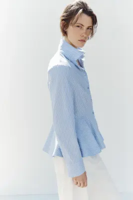 Chemise péplum en coton - Bleu clair/rayures tennis — photo 2