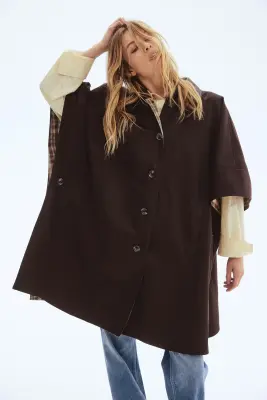 Manteau cape avec col - Marron foncé — photo 2