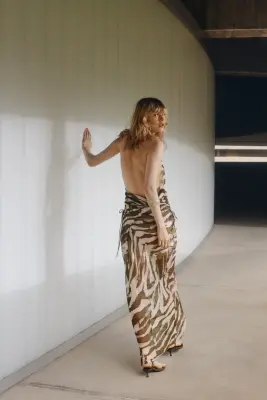 Robe dos nu avec cordons de serrage - Beige clair/imprimé zèbre — photo 3